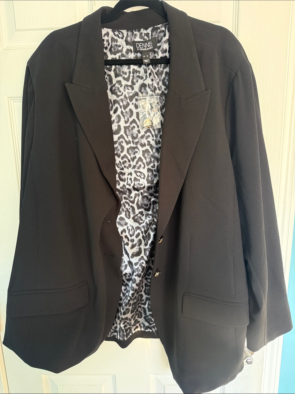 dennis basso Black Blazer with Leopard-Print Lining